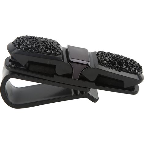 Porte-Cartes Universel pour Pare-Soleil de Voiture avec Clip en Cristal Strass, Noir, Porte-Lunettes de Soleil (1/5)