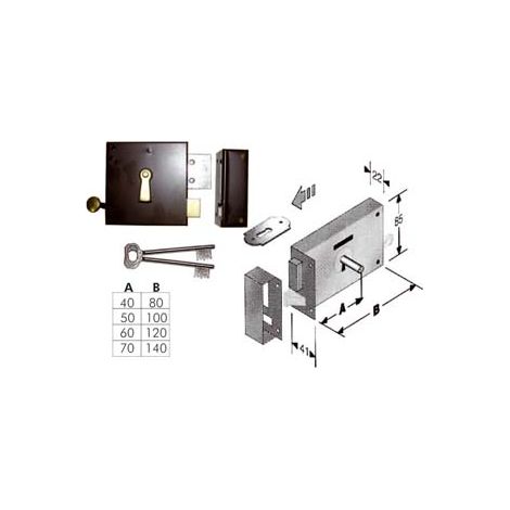 SERRATURA DA APPLICARE PER CANTINE 175- - enrtata mm.70, lunghezza mm.140 DX - 2 pezzi BONAITI