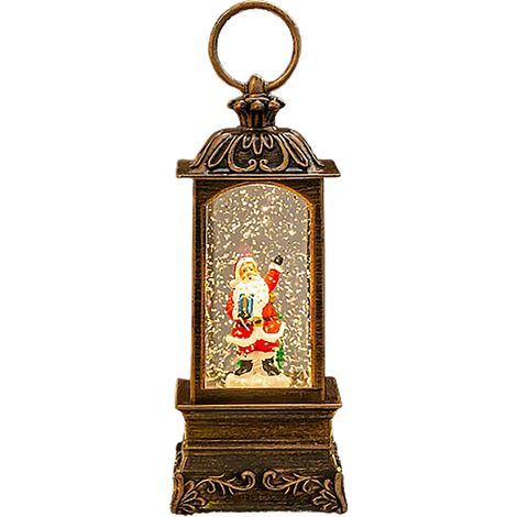 (Le client fournit 3 piles AAA) (liquide inclus) Décorations de Noël, boîte à musique boule de cristal de Noël, ornement de lampe carré sculpté (boîte cadeau avec un vieil homme qui fait signe) (1/2)