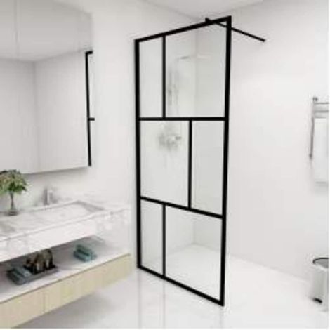vidaXL Paroi de douche à l'italienne avec verre trempé Noir 90x195 cm (1/5)