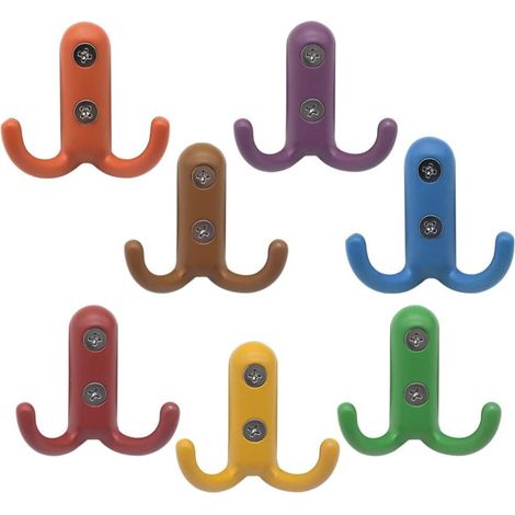 7 Crochets Muraux Colorés, Patère Double Crochet en Métal, avec Vis, pour Enfants et Salle de Bain