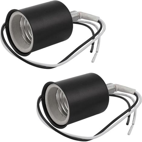 2 x E27 céramique vis base rond LED ampoule lampe prise support adaptateur métal lampe support avec fil noir (1/5)