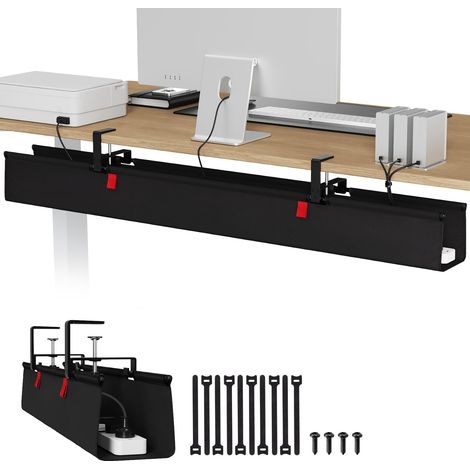 Plateau de gestion des câbles sous le bureau, 121,9 cm, sans perçage, pour la gestion des fils, organiseur de cordons à pince/vis, panier de câbles en tissu imperméable robuste pour bureau et (1/5)