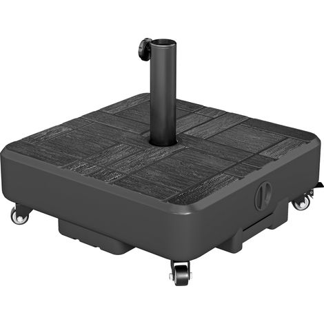 Quadratischer Sonnenschirmständer, fahrbarer Sonnenschirmständer für den Außenbereich, befüllbar mit 35 kg Sand oder 28 l Wasser, 48 x 48 x 38,5 cm, Schwarz