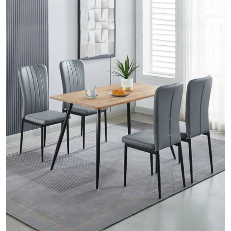 Hallowood Furniture Cullompton Small Dining Table and Chairs Set 4, Brown Oak Effect Rectangular Kitchen Table and Chairs in Grey Faux Leather Upholstery, Dining Set for Home, Office or Café (1/5)