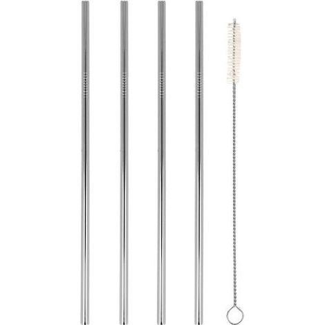 4 Pajillas rectas de acero inoxidable de 21 cm + cepillo - Metaltex