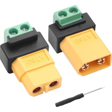 Lot de 2 adaptateurs de bornes à vis XT60 vers 2 Broches 10 A XT60 mâle vers 2 Broches sans Soudure pour Panneaux solaires, Stations d'alimentation Portables,Drones (Mâle vers Femelle) (1/5)