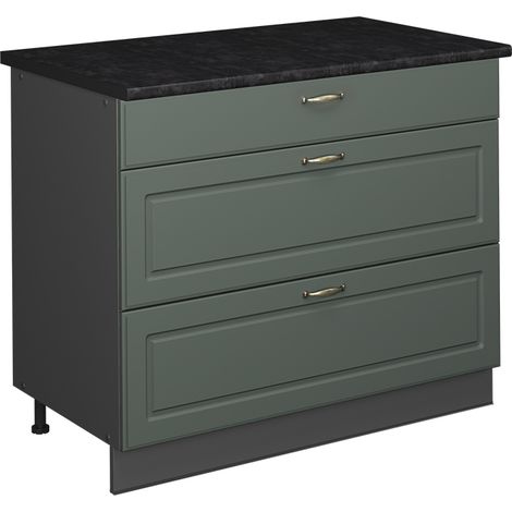 Küchenunterschrank Fame-Line, Grün-Gold Landhaus/Anthrazit, 100 cm, AP Anthrazit, Vicco (1/5)