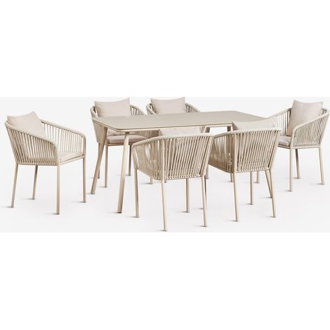 Set da tavolo rettangolare 160x90 cm e 6 sedie da pranzo in corda intrecciata Arhiza Classic SKLUM            