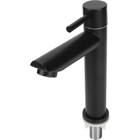 robinet d'évier de salle de bain en acier inoxydable G1/2in,Robinet de salle de bain à poignée unique, assemblage de vidange noir pour toilette de salle de bain (1/5)