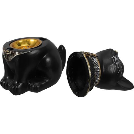 Porte-Parfum en Résine Noir de Chat Égyptien Élégant, Brûleur de Parfum Décoratif pour Bureau et Spa Parfum Doux, Design Artistique Vintage (1/5)