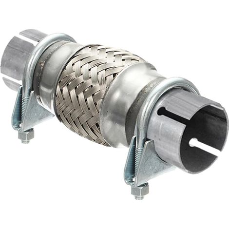 Tuyau Flexible d'échappement de Voiture avec 2 Colliers 45mm X 100mm/200mm Échappement Flex Tuyau Double Tresse Tuyau Flexible de Réparation Acier Inoxydable Tube D'échappement Joint Flex (1/5)