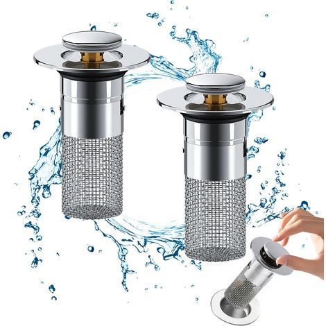 Stainless Steel Floor Drain Filter, Strainer Plug with Hair Filter - 2 Pieces (1/5)