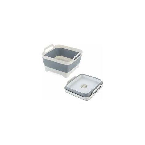 Tigrezy-Bassine Pliable, Lavabo Pliable avec Bouchon de Vidange et Poignées de Transport, Grande Capacité de 9L, évier de Camping-Car pour Légumes, Fruits, Aliments, Lessive (Gris)