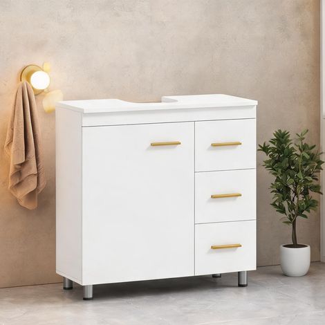 Meuble de salle de bain coloris blanc 70 x 30 x 65 cm (1/5)