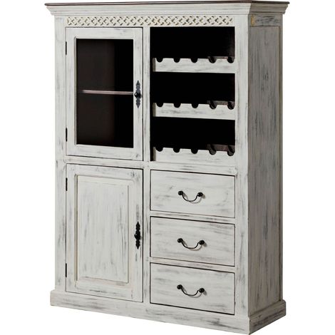 Weinschrank Mango / Akazie weiß gewachst 120x45x160 cm montiert CASTLE-ANTIK 116 (1/3)