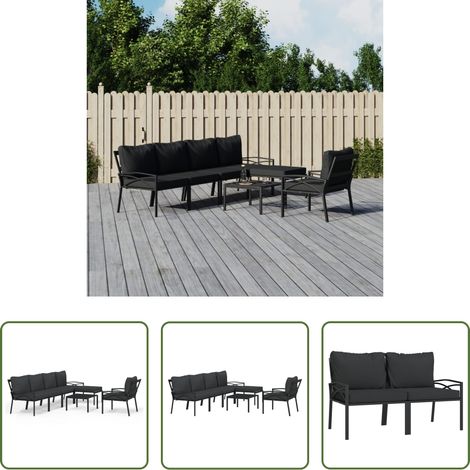 vidaXL Fauteuil de jardin - Salon de jardin 7 pcs avec coussins gris bambou acier (1/5)