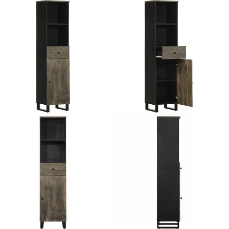 Mobile da Bagno Nero 38x33x160 cm in Legno Massello di Mango - Mobile da bagno - Armadio in legno