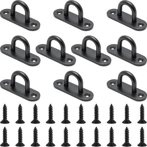 10 Pcs Œillets Plaque Inox, Pontet Inox, M6 Crochet Plafond Charge Lourde, Crochet de Plafond Noirs pour Murs, Terrasses, Sangles d'Entraînement, Voiles d'Ombrage, Cordes, Vis Incluses (1/5)