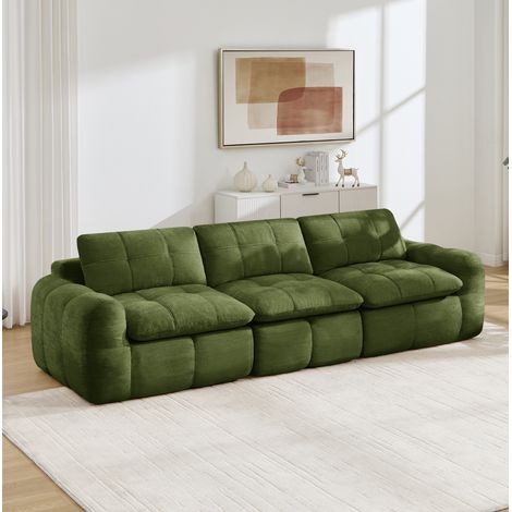 Divano modulare 3 posti 264/97/68 cm in ciniglia verde, senza telaio e con seduta profonda (1/5)