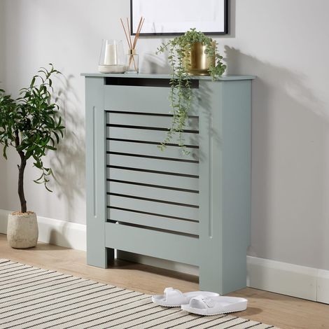 Small Grey Radiator Cover Wooden MDF Wall Cabinet Shelf Slatted Grill Modern (1/5)