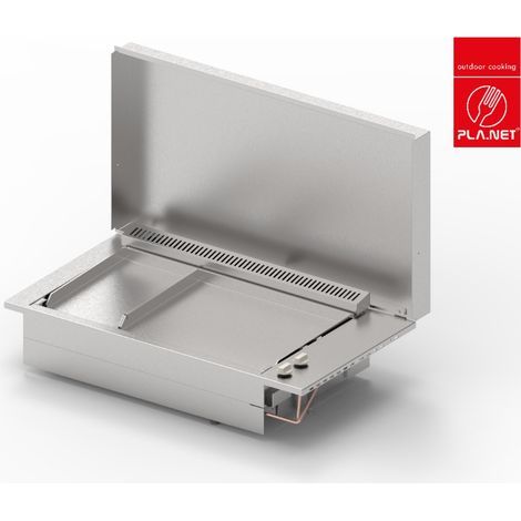 Plancha PLANET à gaz pour cuisine d'extérieur - OASI 80MIX 26 Lisse - 55 Lisse - 3 brûleurs - Inox 304 Alimentaire - Couvercle (1/5)