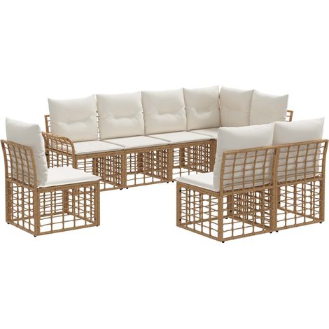 Set di divani da esterno 8 pcs Naturale e Bianco Crema vidaXL