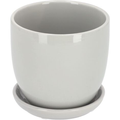 Pot de fleurs en céramique avec bac d'égouttement Gris 20 cm-NANOTEH (1/5)