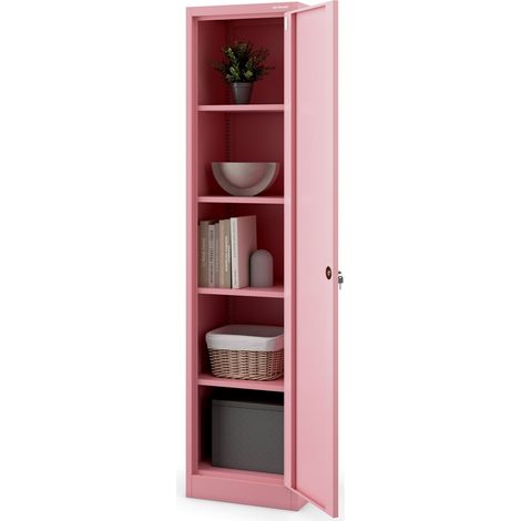Aktenschrank Büroschrank Metallschrank Lagerschrank 4 Fachböden Flügeltür Drehgriff Pulverbeschichtung Metall 185 cm x 45 cm x 40 cm (Rosa) (1/5)