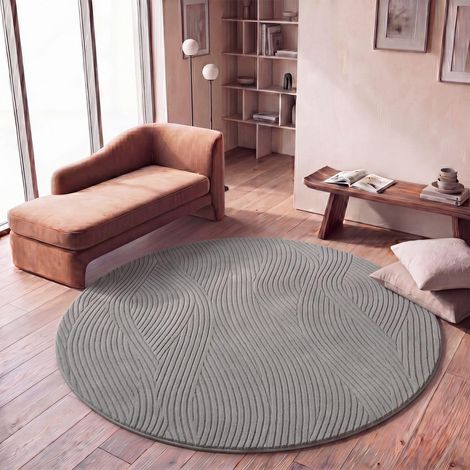 Shaggy Tapis Chambre Haut Poil Bohème Scandi Abstrait Unis Lavable Geometrique, Gris 8, 160 cm Rond (1/5)