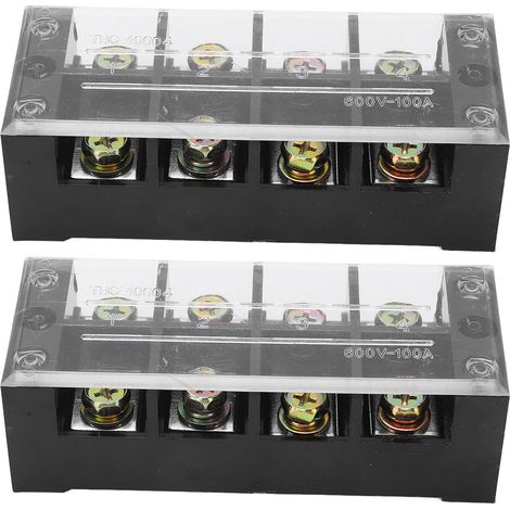 2pcs Bornier à Vis 100A 600V TBC Type Fixe PC Fer Double Rangée pour Systèmes de Distribution Éclairage 4 Bits (1004) (1/5)