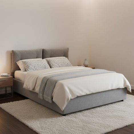 Talamo Italia Letto piazza e mezza Angelica, Letto contenitore con rivestimento in tessuto, 100% Made in Italy, Apertura frontale, con materasso Cm 120x190 incluso, Grigio, con imballo rinforzato (1/5)