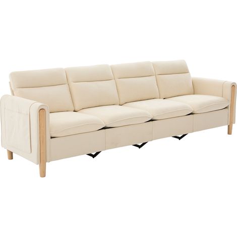 Sofá modular en U de 4 plazas con 2 pufs con almacenaje, chenilla beige (1/5)