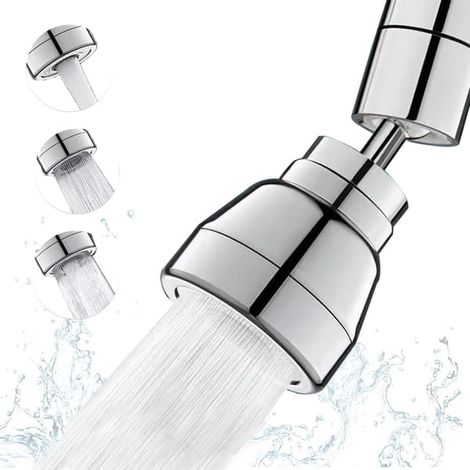 Douchette de robinet de cuisine à 3 positions - Douchette à 360° pour robinet de cuisine (Argent), aérateur de cuisine, adaptateur de robinet économe en eau, pour salle de bain (1/2)