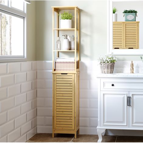 CHICFURN Mobile bagno in bambù 34 x 30 x 173 cm naturale salvaspazio (1/5)