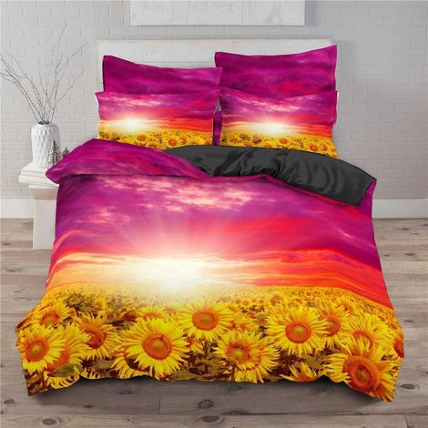 Bettwäsche Set 135x200cm mit Kissenbezug 80x80cm, Sonnenblumen Motiv, Mikrofaser, Pflegeleicht