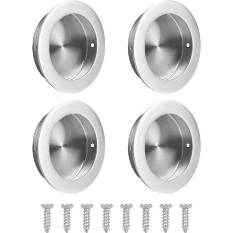 Poignée de porte ronde intégrée de 2,7 pouces (6,9 cm) - Ensemble de 4 pièces - Poignée coulissante encastrée ronde en acier inoxydable avec trou latéral - Pour portes, armoires, tiroirs et penderies (1/5)
