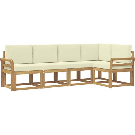 Conjunto de sofás de exterior con cojín 5 pcs Blanco y Crema vidaXL
