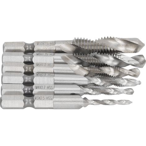 Kit de 6 tarauds combinés à queue hexagonale 3 en 1 HSS pour le perçage et le taraudage d'alliages d'aluminium (1/5)