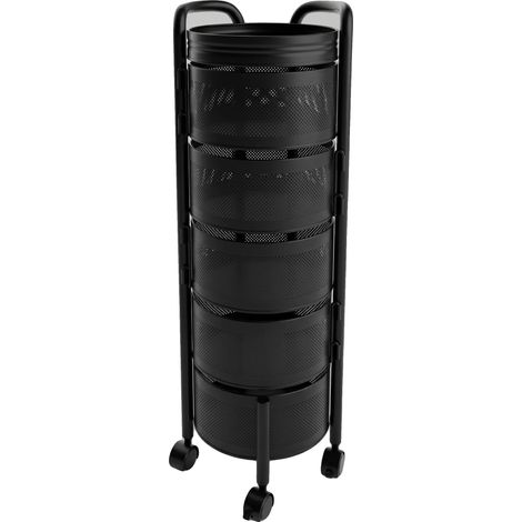Carrello da cucina girevole, design salvaspazio, facile da spostare, nero, 5 ripiani (1/2)