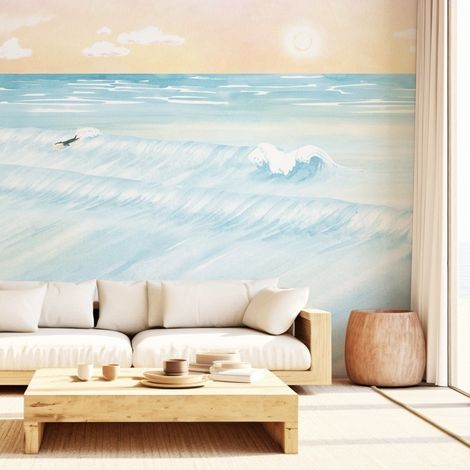 Papier peint panoramique - Vagues - Bleu - intissé : 150g/m² - 7 lés : 336x270cm (1/5)