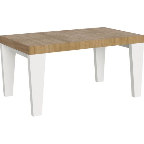 Table extensible chêne naturel et pieds bois blanc 6 à 20 places Kristo 160 à 420cm 2 pieds-2 pieds (1/5)