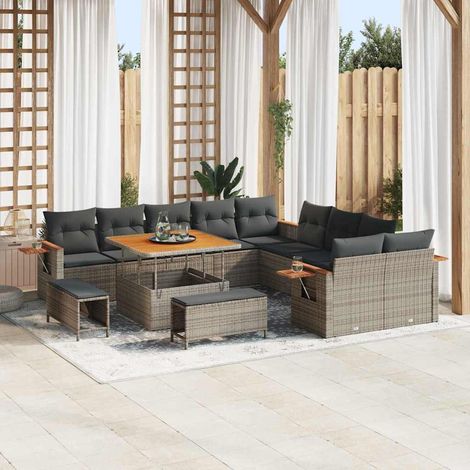 Conjunto de sofá de jardín con cojín Gris Poliratán vidaXL (1/5)