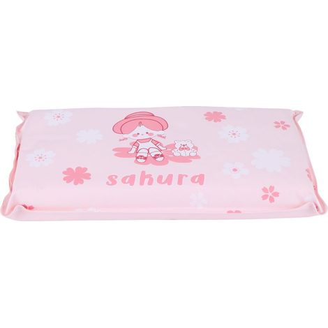 Oreiller rafraîchissant pliable à cristaux de glace pour réduire la température et faire la sieste, pour enfants et adultes, motif petite fille sur fond rose. (1/5)