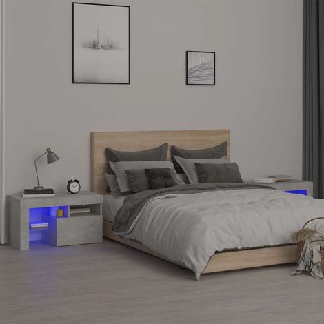 Nachttische 2 Stk. mit LED-Leuchten Betongrau 70x36,5x40 cm