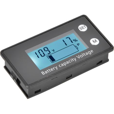Voltmètre numérique LCD portable moyen pour batterie, outil industriel, tension CC 10-100 V ((10-100 V) blanc, alarme de température)