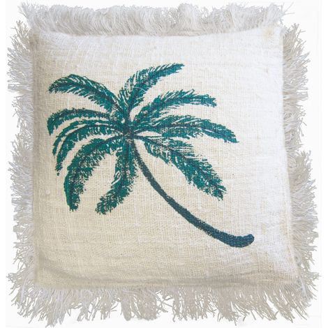 1x Coussin en Lin 45 x 45 Palmier avec Frange- Vendu par 1 (1/4)