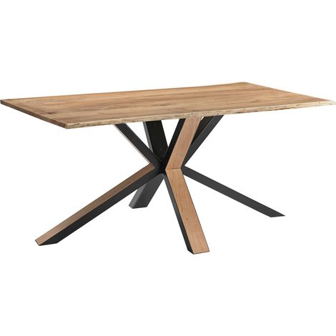 Esstisch Baumkante massiv Akazie natur 140 x 80 Metall Spider-Gestell schwarz außen Holz MIAMI (1/5)