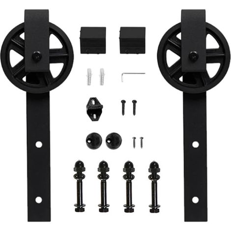 roulettes de Porte de Grange coulissante for Porte Simple, poulies de Porte intérieure (Grande Roue Noire en Forme de J), sans Rail Coulissant (1/5)