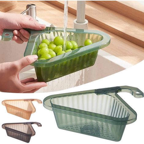 Accesorios de cocina Escurridor triangular para fregadero, cesta de drenaje tipo cisne, cesta de drenaje para frutas y verduras, colador para fregadero, 1 unidad (verde)